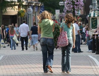 People walking down Stafford high street