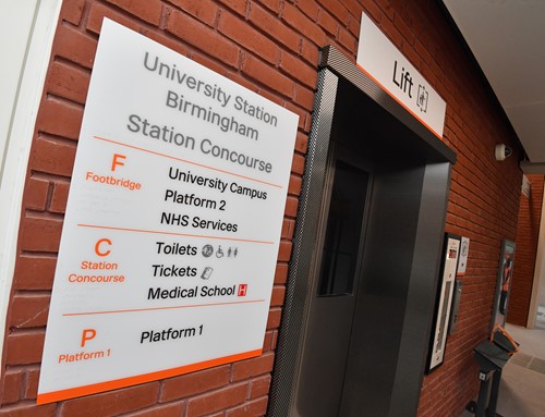 A lift on the concourse of University Railway station