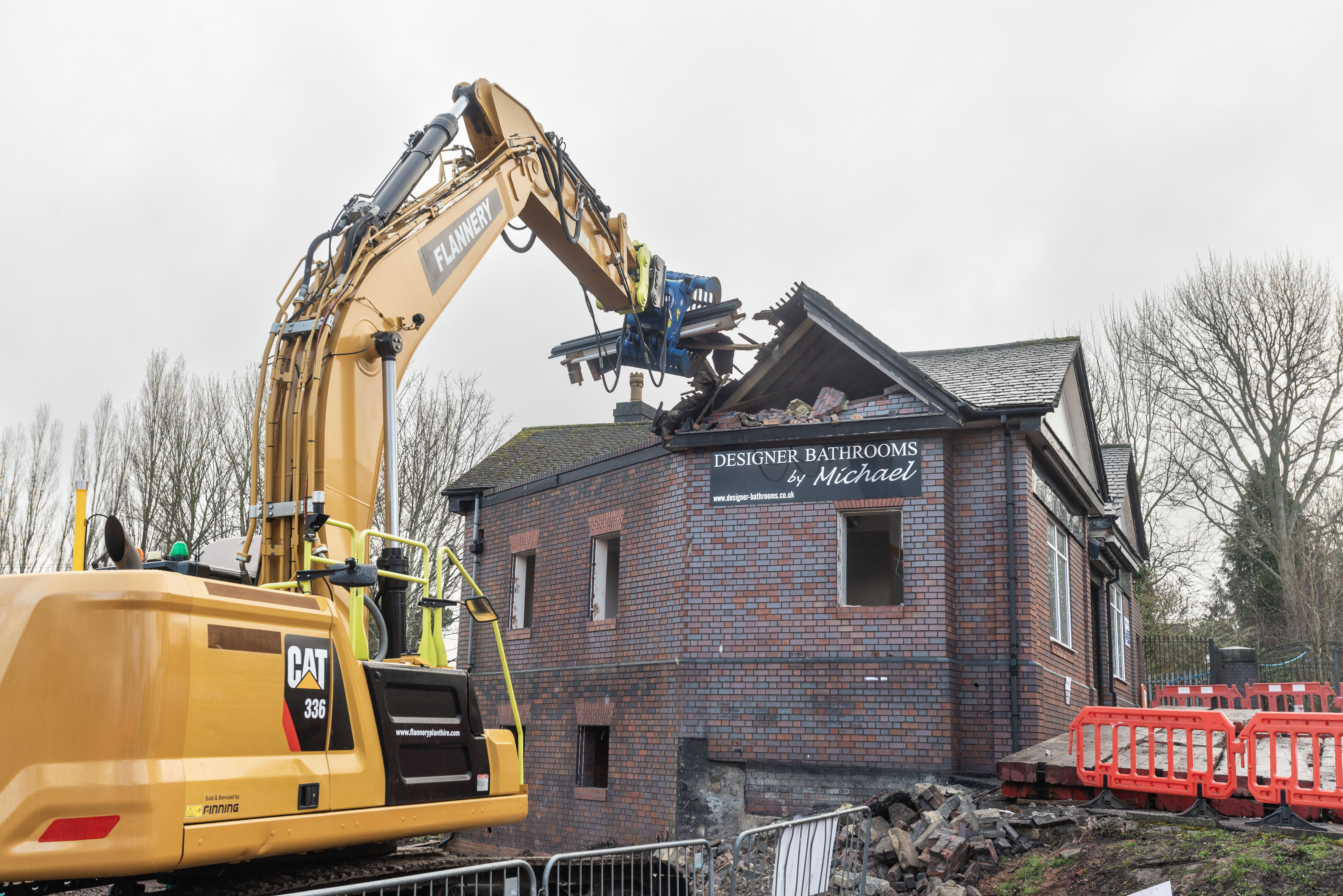 The bathroom showroom being pulled down